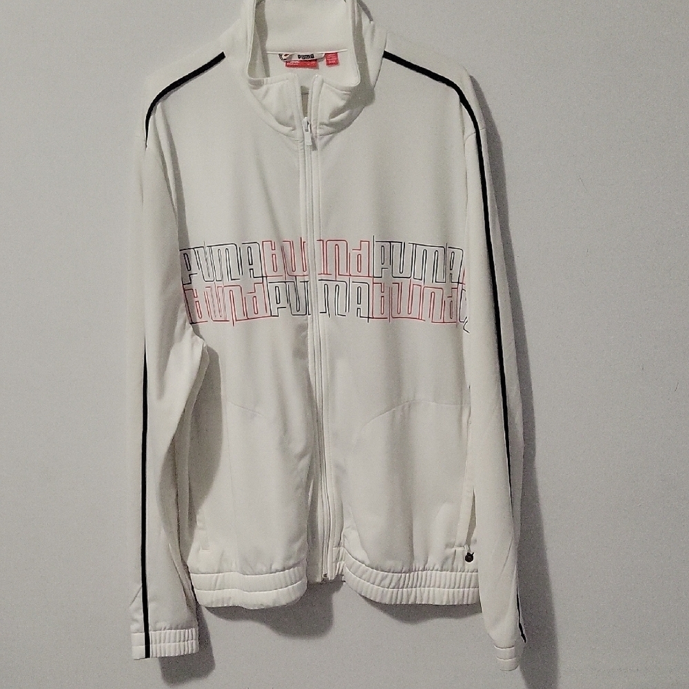 Puma White Track Jacket with Pink Logo